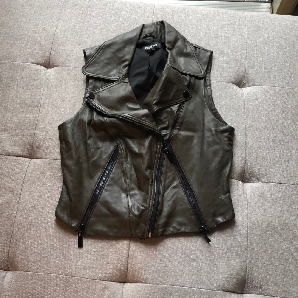 Olive Green Bebe Faux Leather Vest